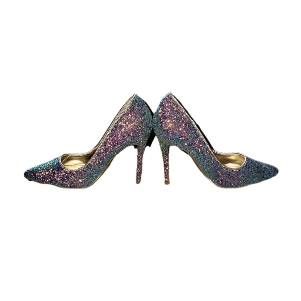 Anne Michelle Hibiscus Heels Womens 7.5 Pastel Rainbow Glitter Mermaid Stiletto